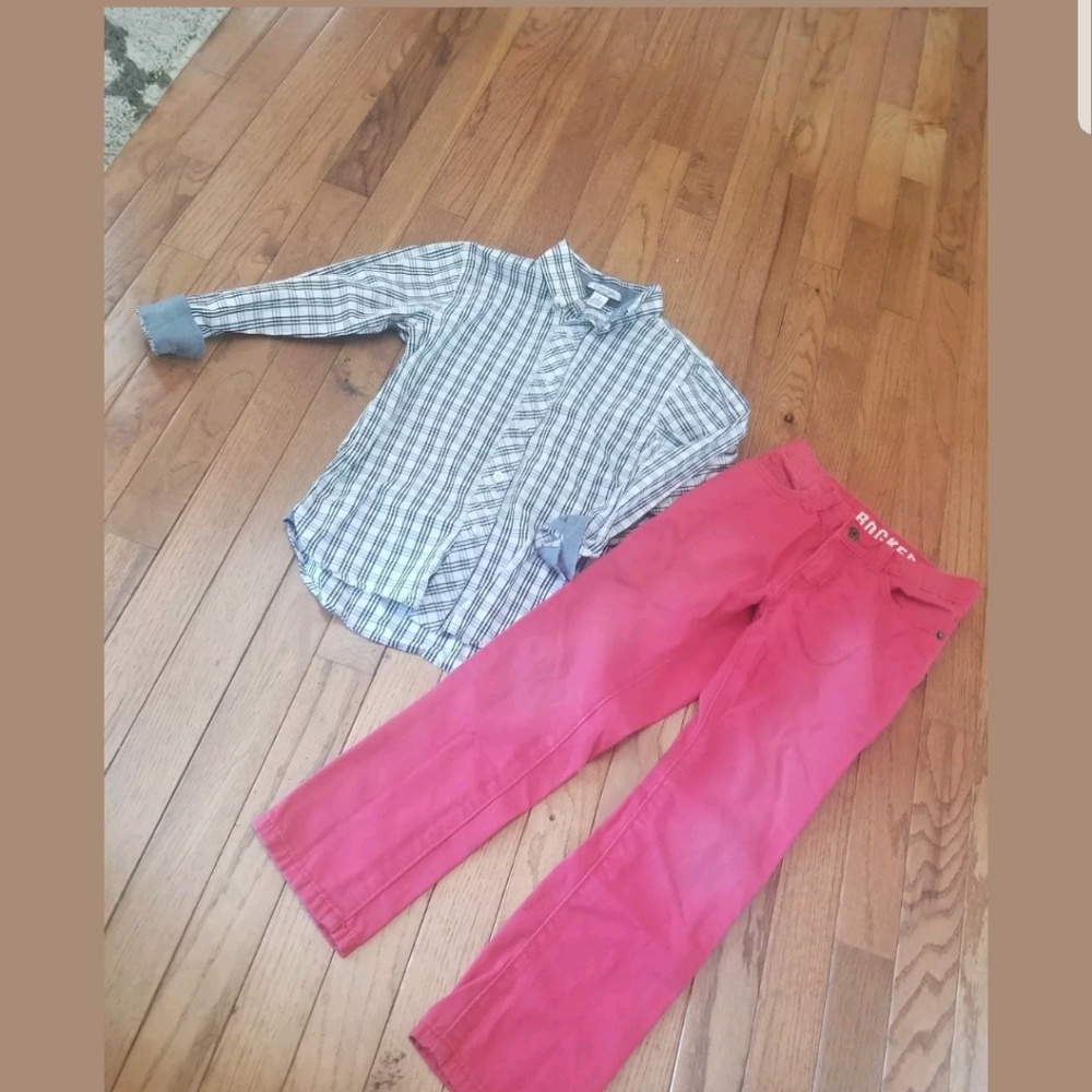 Crazy 8  red pants Kitestrings plaid top valentine